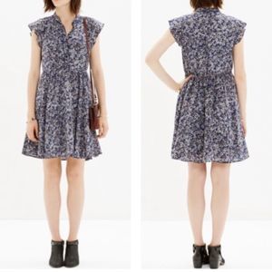 Madewell Silk Blue Shirtdress Newsprint Floral Above Knee Button Dress size 8